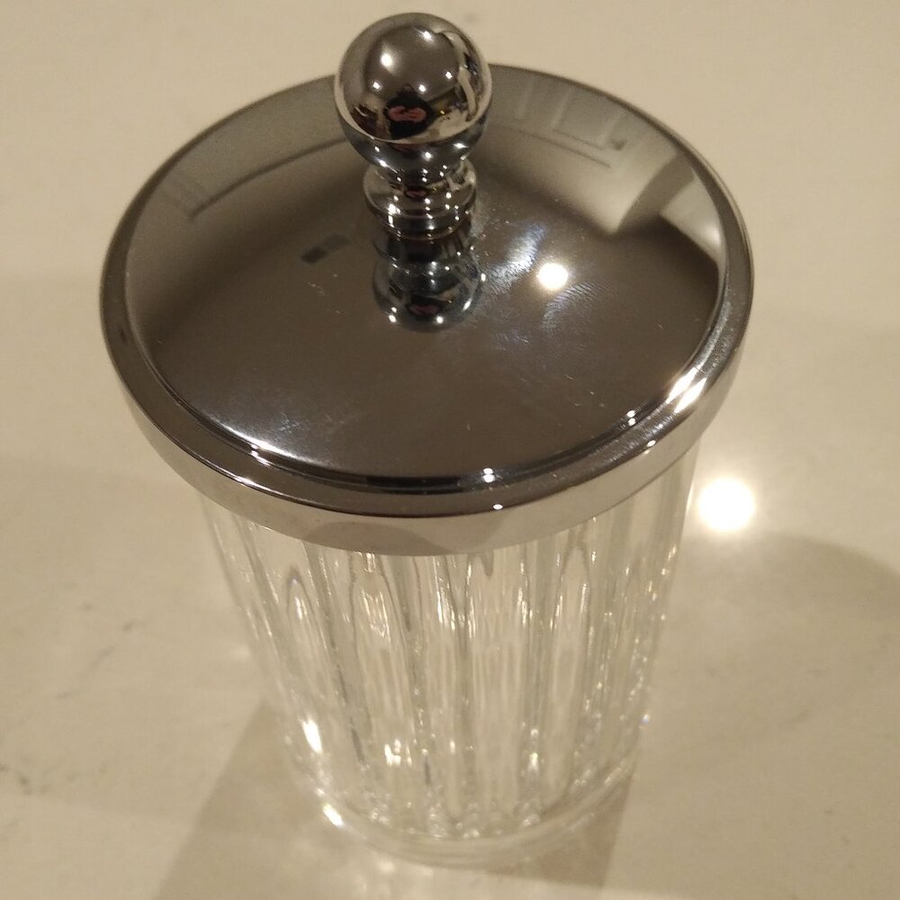 Restoration Hardware Bath Countertop Accessory Glass Container With Silver Lid